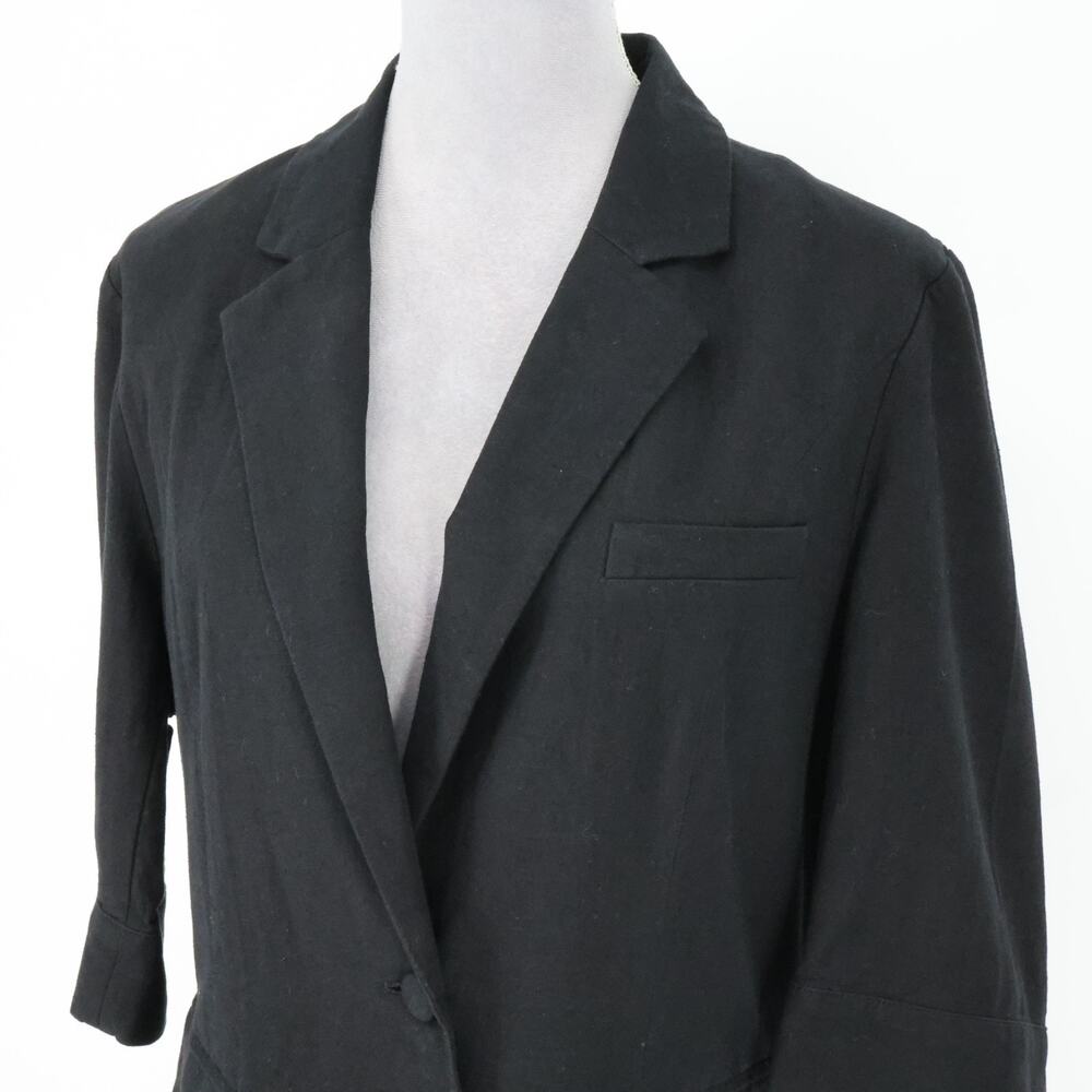 Mina Self Jacket Womens Large Black Linen Blend Lined Blazer 3/4 Sleeve Career - Picture 8 of 16